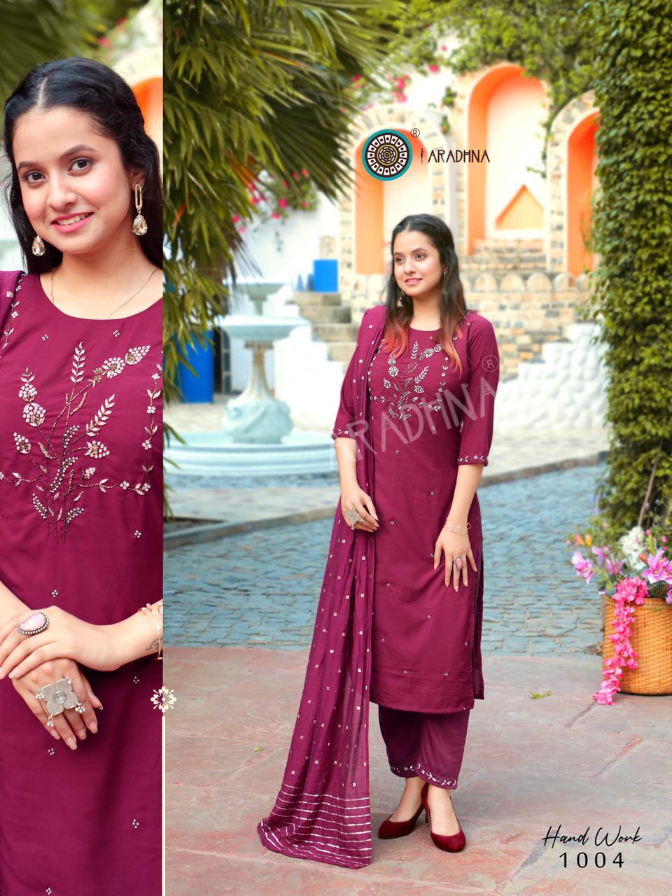 Aradhna Hand Work 1  Latest Designer Fancy Party Wear Embroidery And Manual Work Cotton Silk Exclusive Readymade Collection